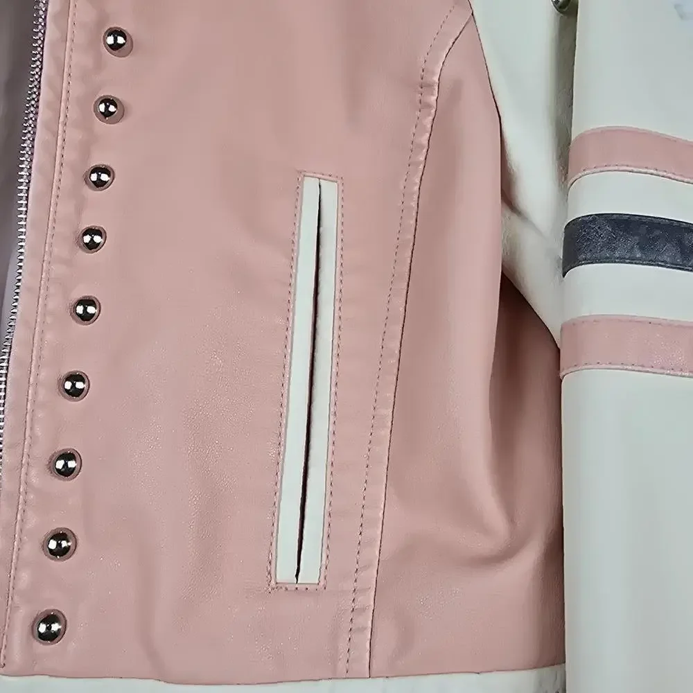 Urban Outfitters Pink and Cream Studded Leather Jacket